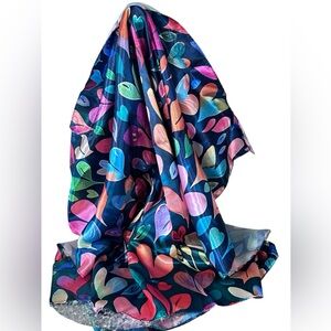 Multi color heart print scarf.